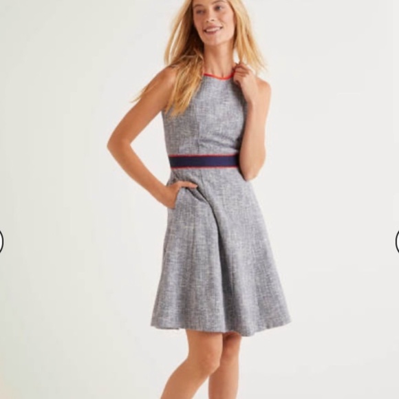 Boden Matilda Textured Dress 14 Blue Tweed Pockets Preppy Mod Nautical Easter - Picture 11 of 11